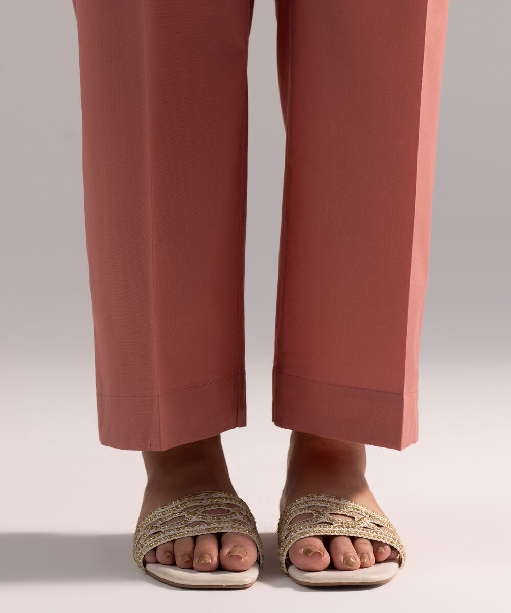 Women's RTW Cambric Solid Pink Straight Pants
