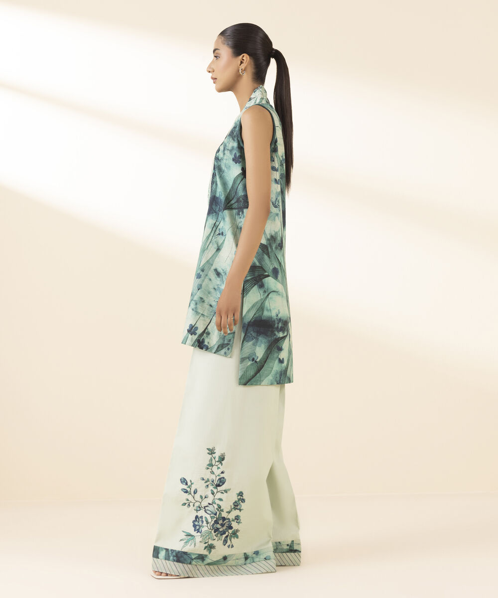 Unstitched Women's Green Lawn Shirt Trousers