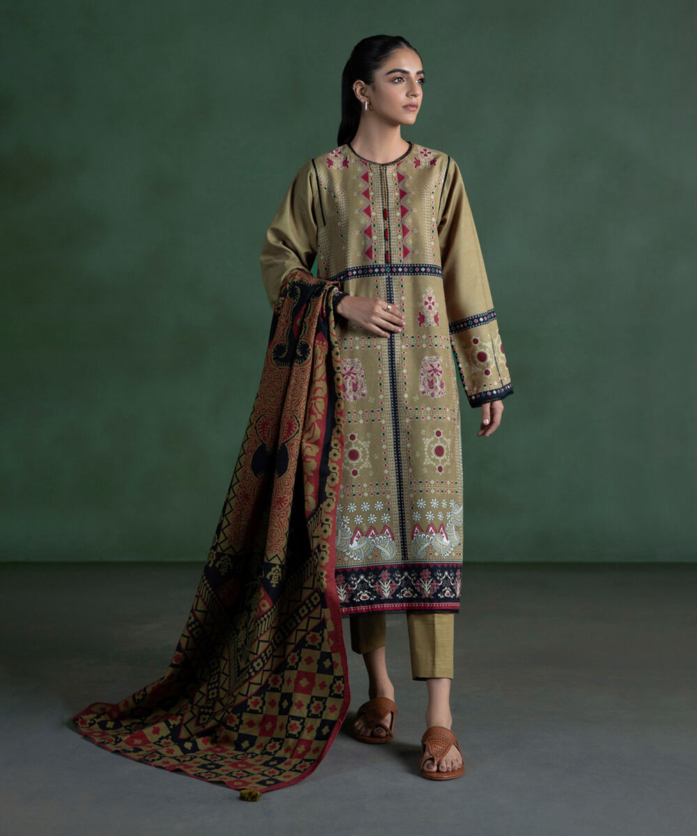 Sapphire Unstitched Winter 2 Beige Three Piece