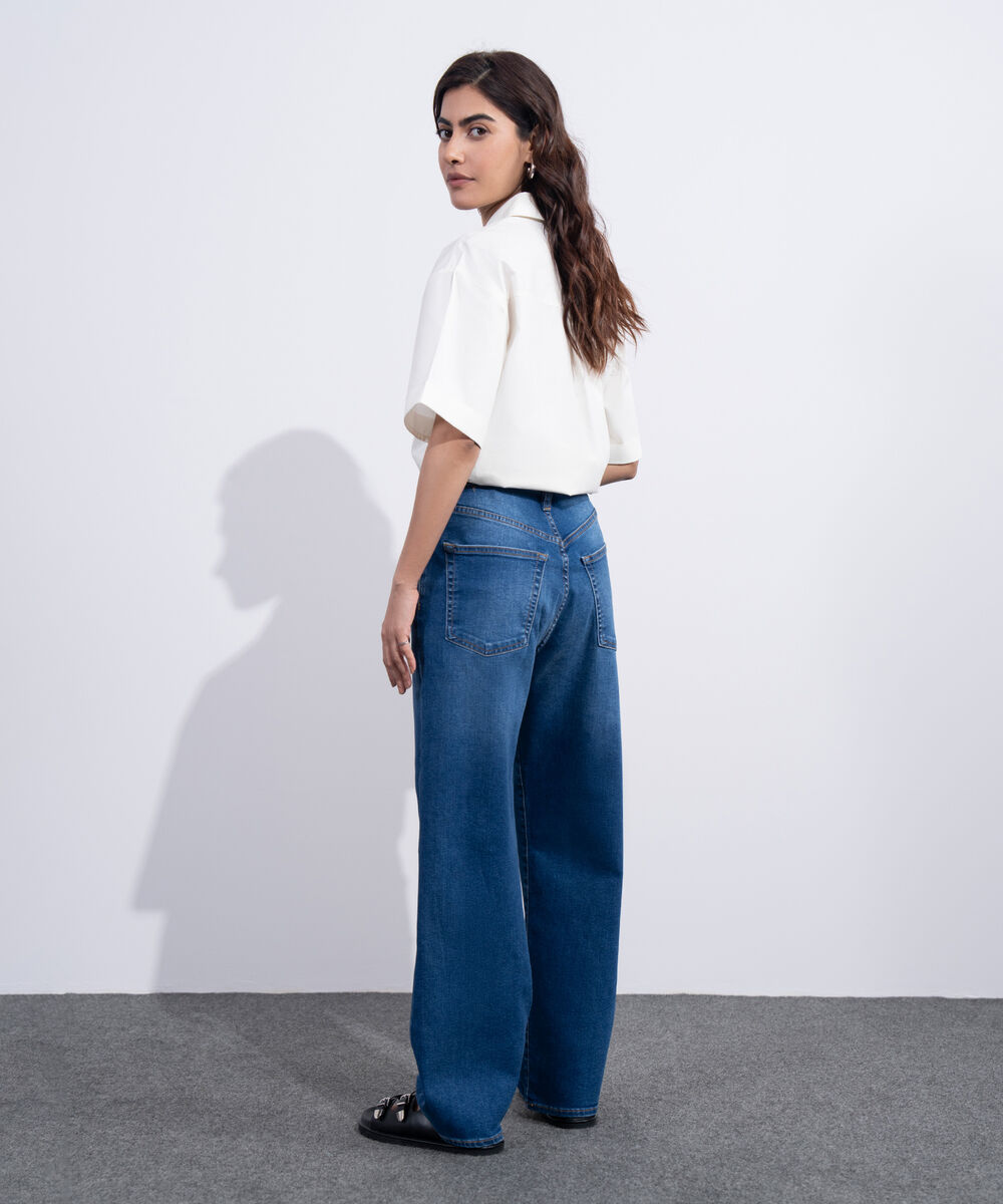 Women's Western Mid Blue Wash High Rise Ankle Straight Jeans