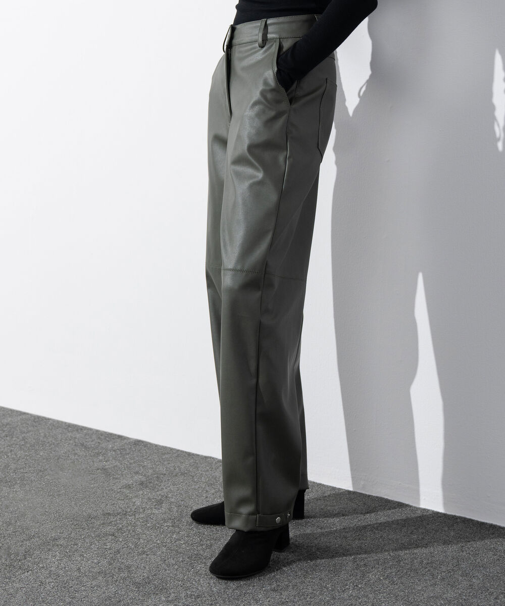 Women's Western Wear Olive Green Faux Leather Barrel-Fit Trousers