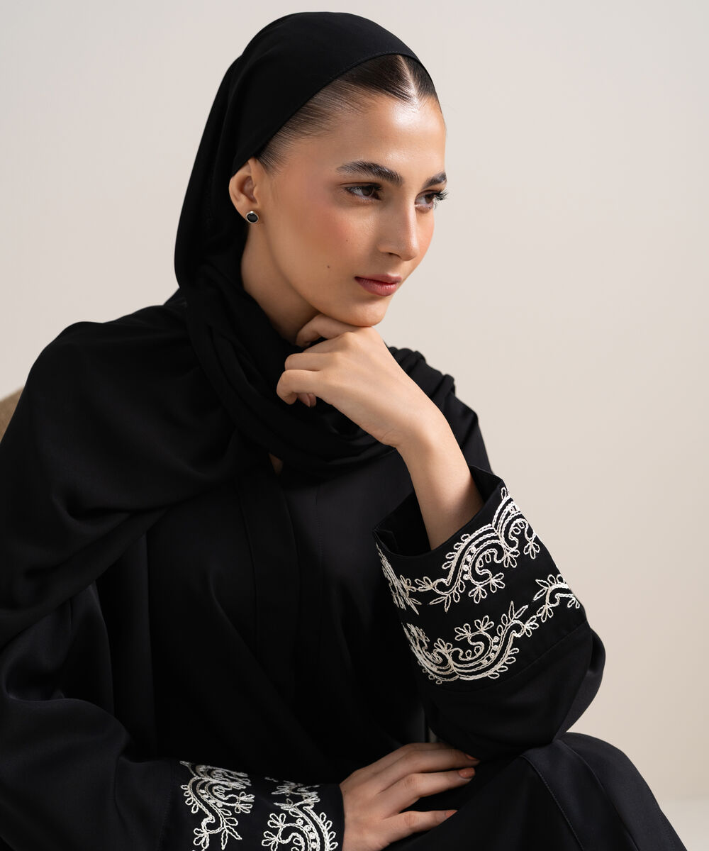 Women's Black Kimono Abaya Set