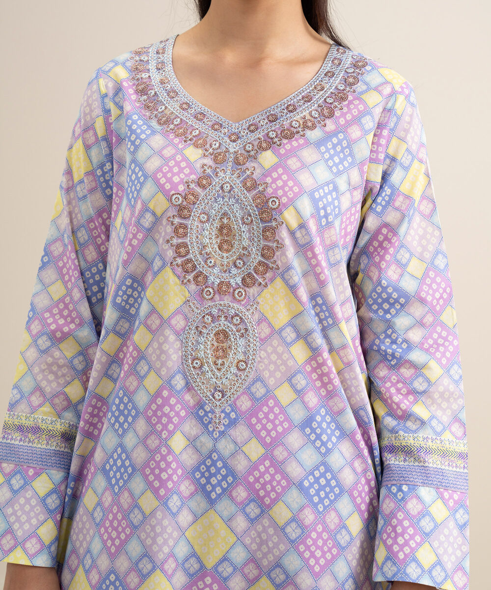 Women's Unstitched Lawn Embroidered Ice Blue 3 Piece Suit