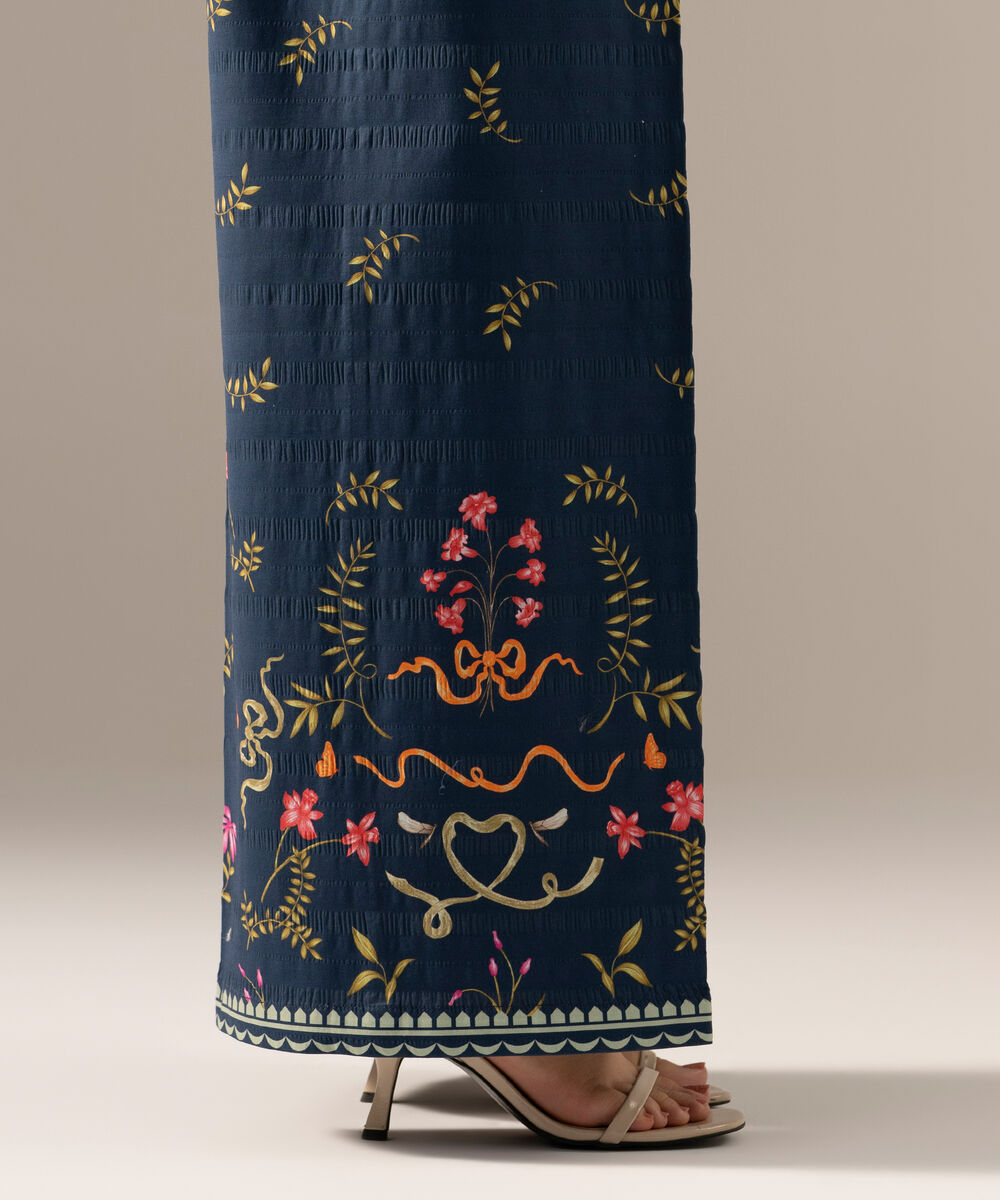 Women's RTW Seersucker Printed Blue Flared Pants