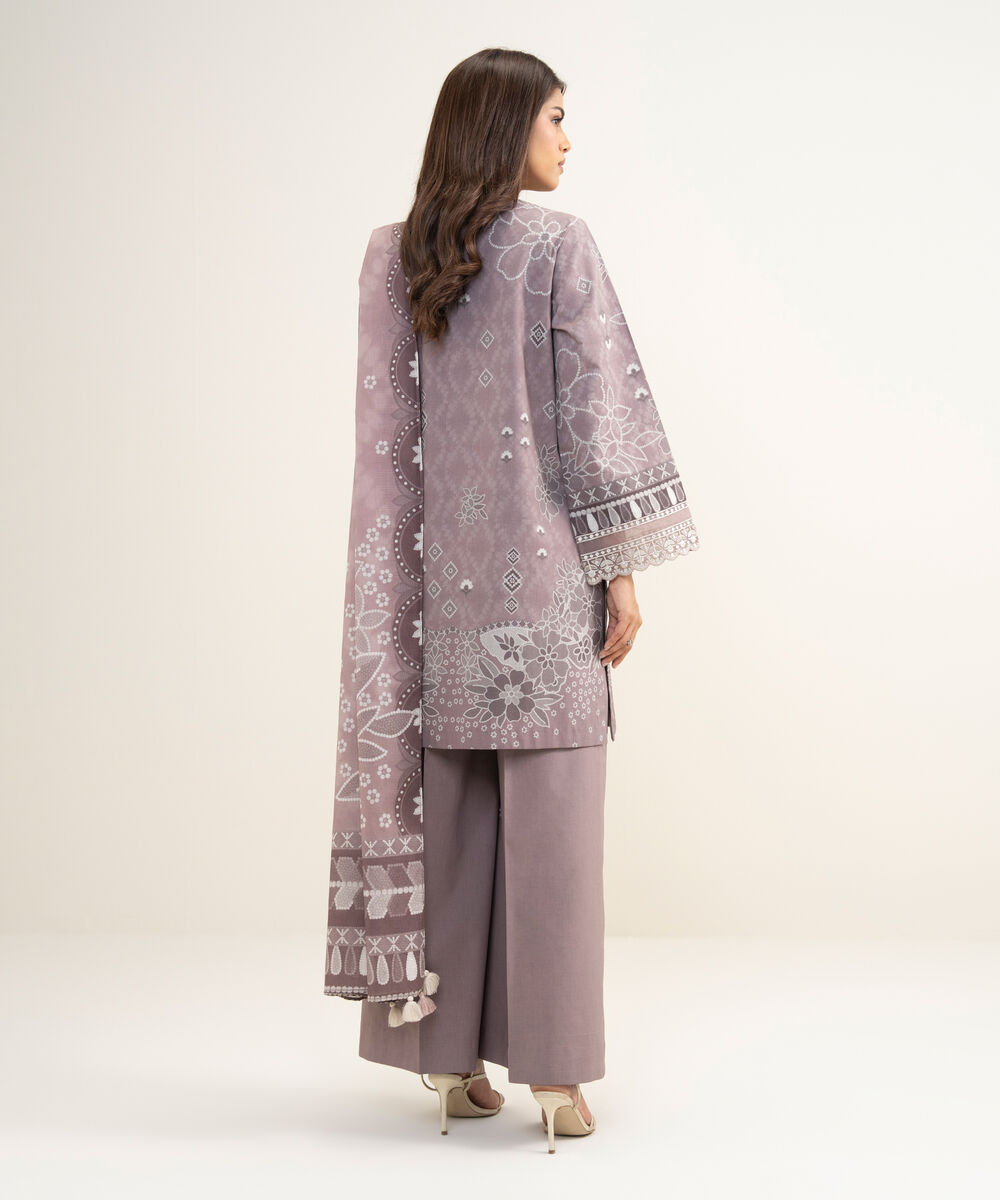 Women's Unstitched Lawn Embroidered Purple 3 Piece Suit