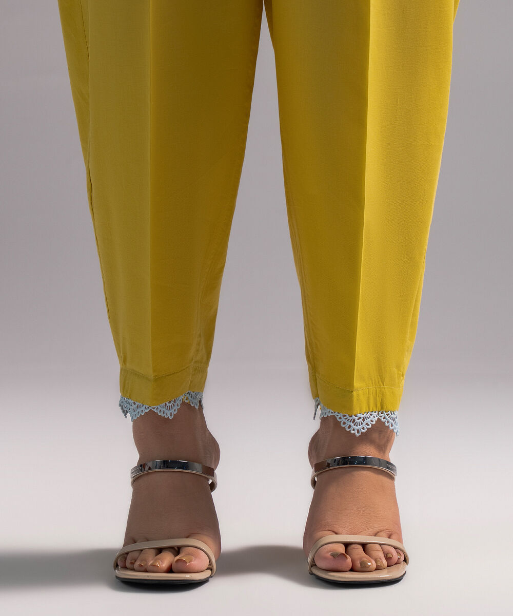 Women's RTW Cambric Solid Yellow Straight Pants