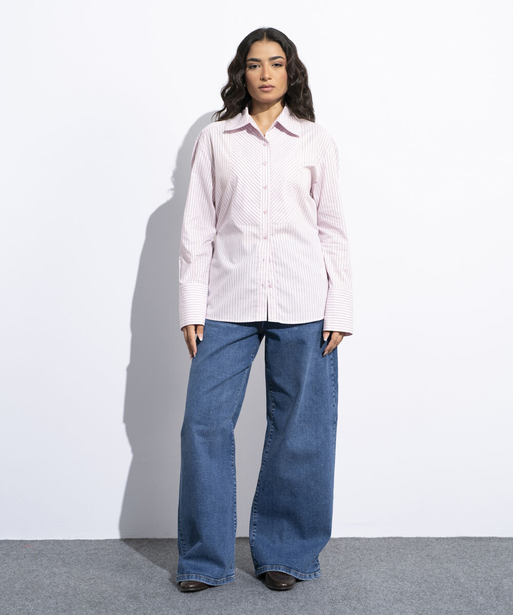 Women's Multi Striped Poplin Button Through Shirt