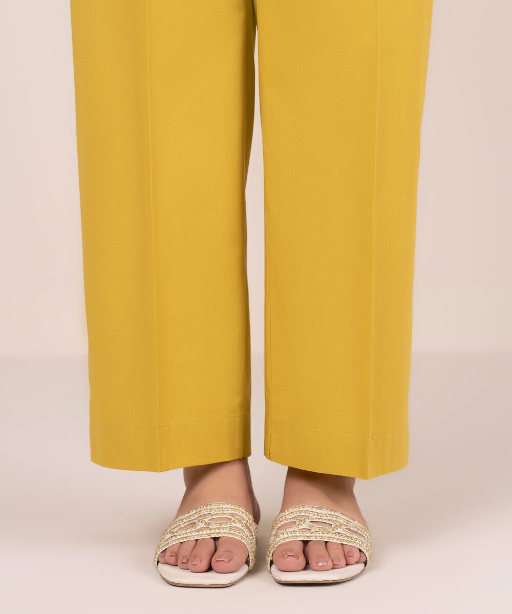 Women's RTW Cambric Solid Yellow Straight Pants