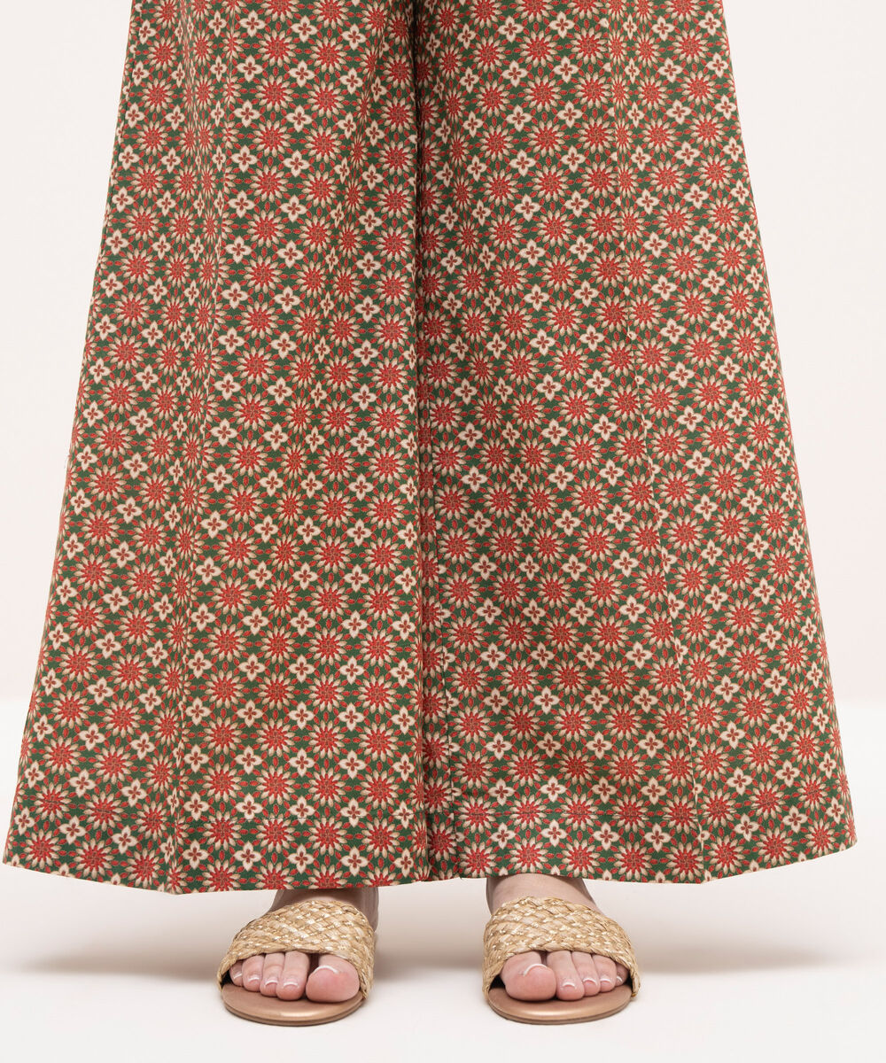 Women's RTW Cambric Green Printed Flared Pants