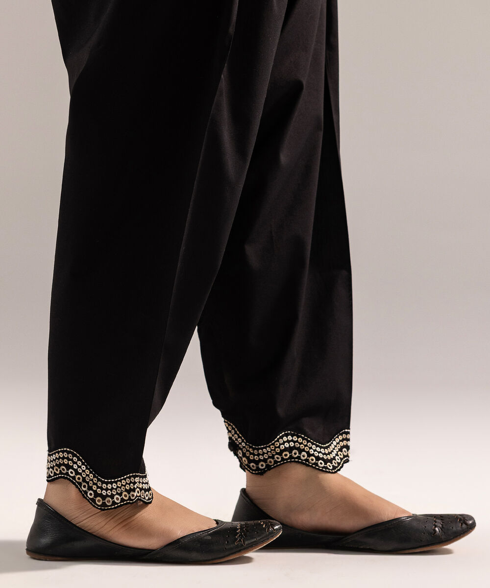 Women's RTW Cambric Embroidered Black Skinny Shalwar