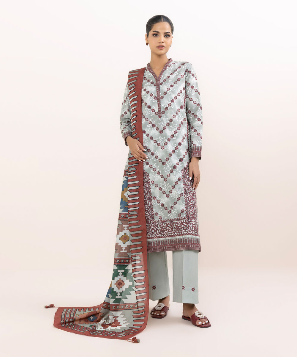 Women's Unstitched Cotton Printed Multi Three Piece Suit