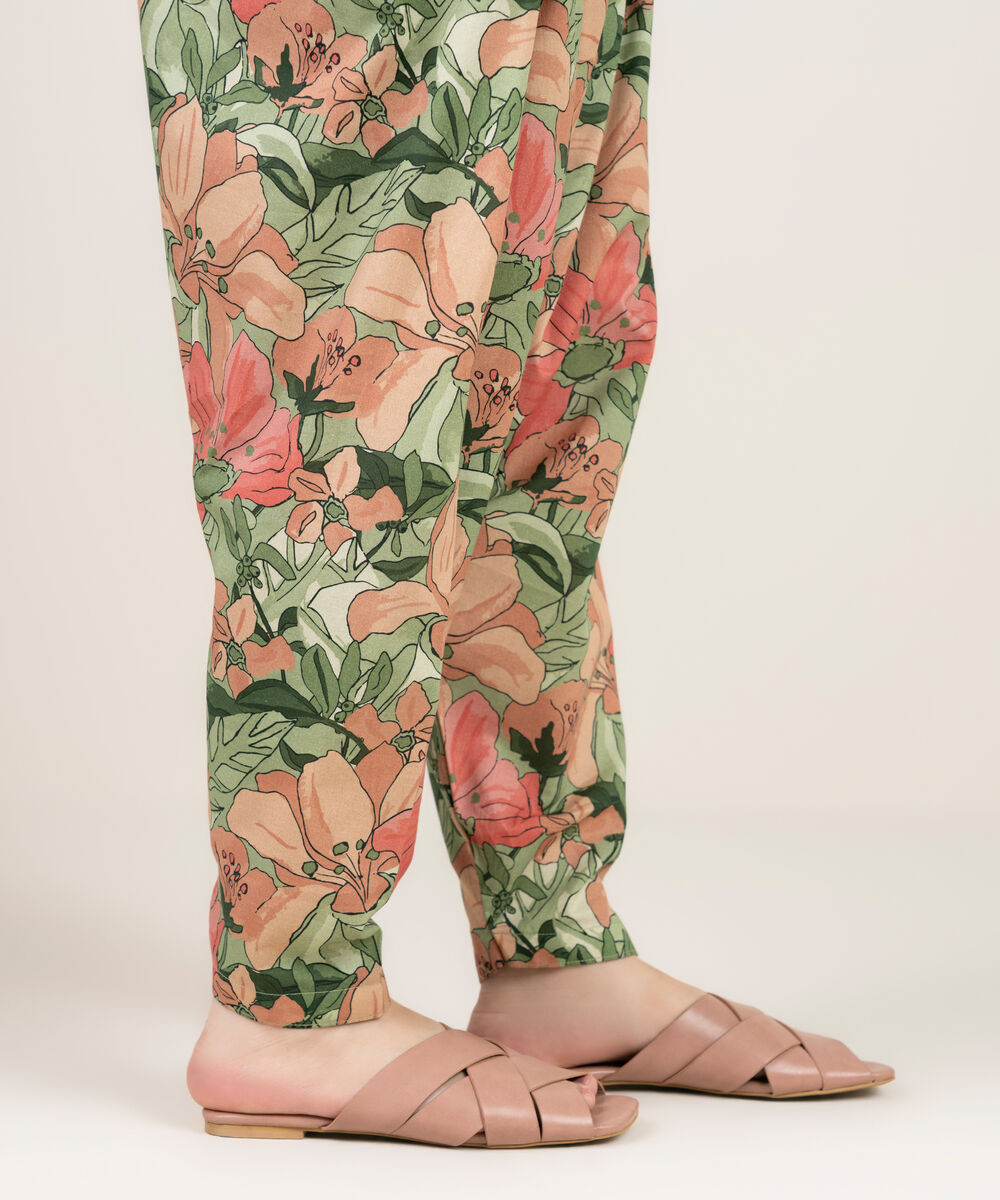 Women's RTW Cambric Printed Green Shalwar