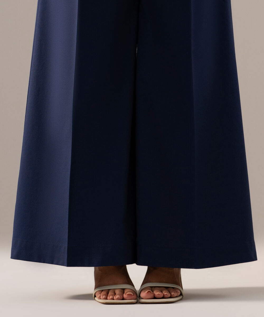 Women's RTW Cambric Solid Blue Flared Pants