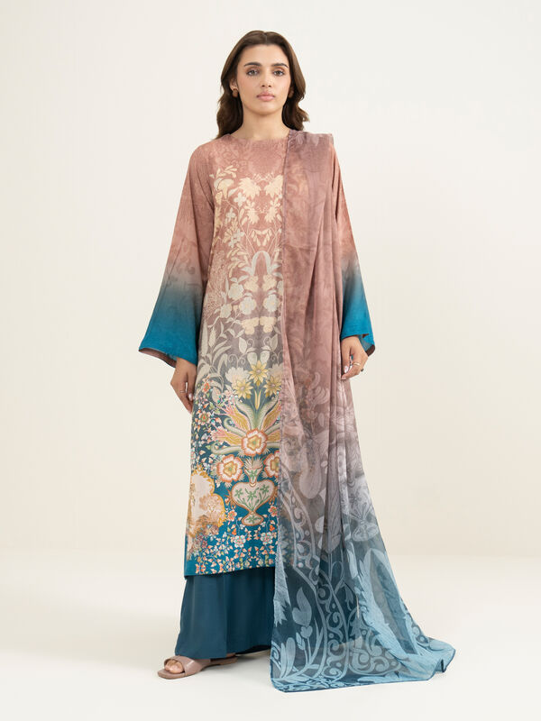 3 Piece - Printed Raw Silk Suit
