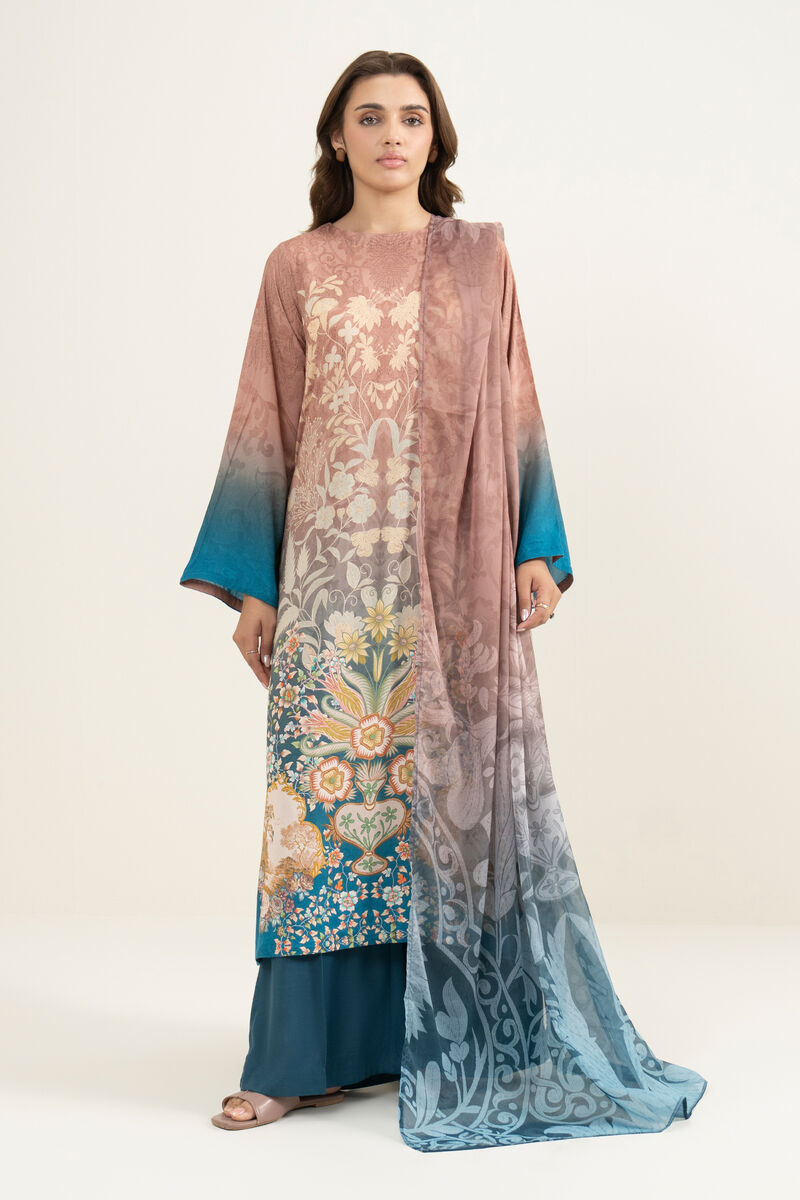 3 Piece - Printed Raw Silk Suit