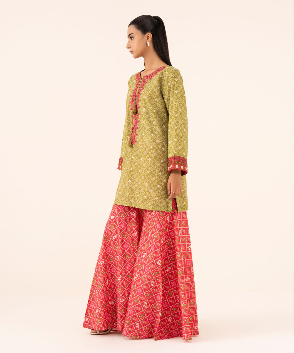 Women's RTW Cambric Green Embroidered A-Line Shirt