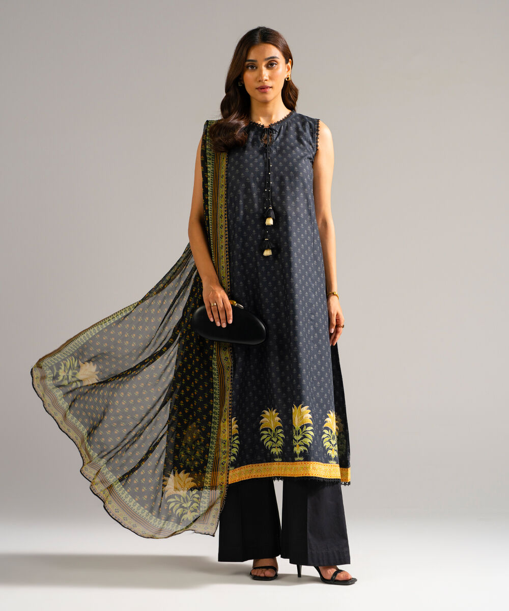Poly Chiffon Printed Black Dupatta