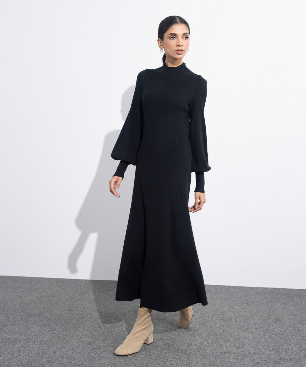 Women's Western Wear Black Sweater Knit Dress