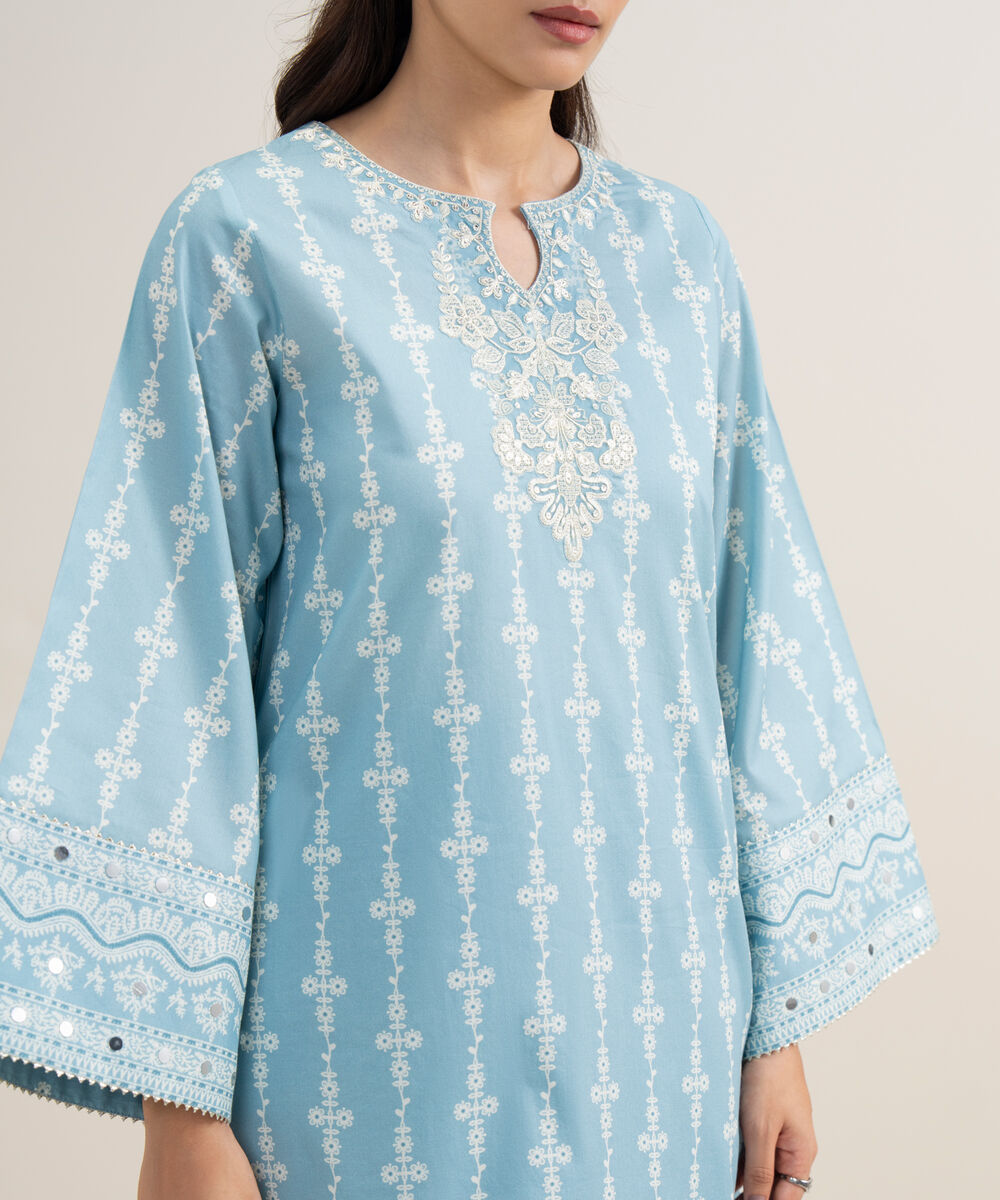 Women's Unstitched Lawn Embroidered Ice Blue 3 Piece Suit