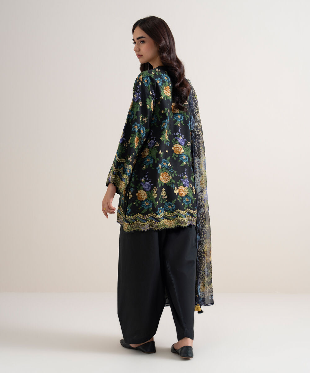 Women's Unstitched Arabic Lawn Printed Black