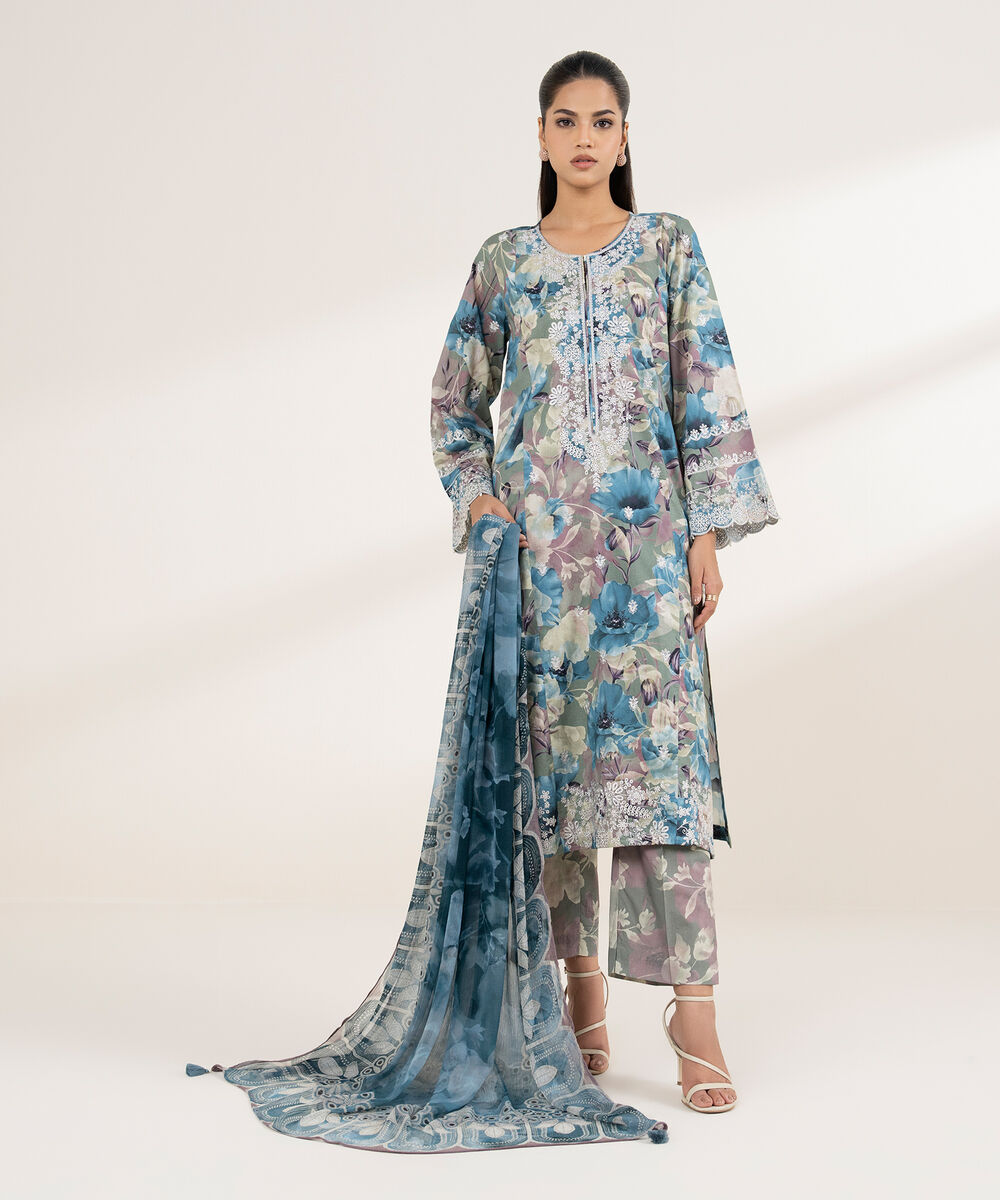 Women's RTW Lawn Multi Embroidered A-Line Shirt