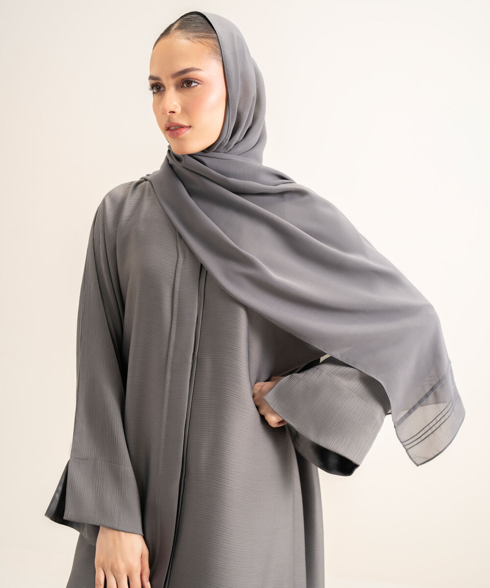 Women's Dark Grey Emroidered Abbaya Set