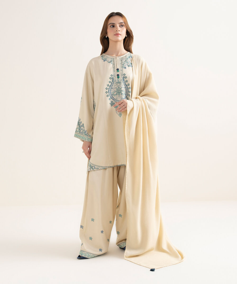 Women's RTW Viscose Marina Embroidered Boxy Off White Shirt