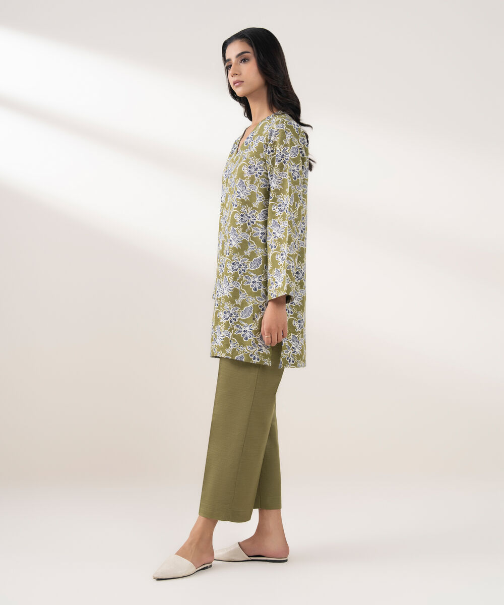 Women's RTW Khaddar Printed Green 2 Piece Suit