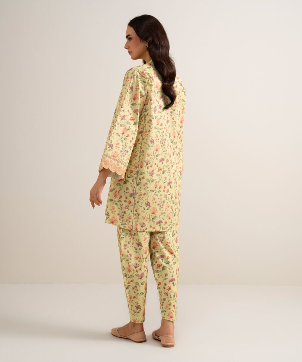 Women's Unstitched Lawn Printed Yellow  2 Piece Suit