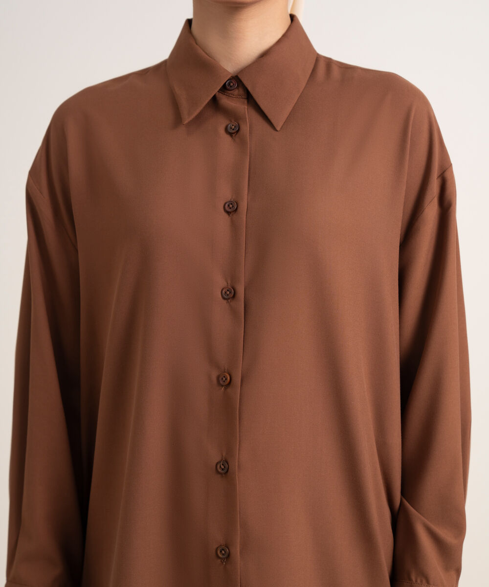 Women's Brown Viscose Button Down
