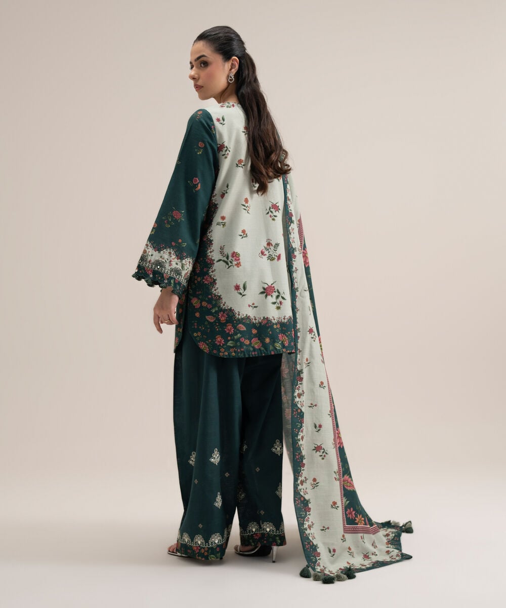 Women's Unstitched Lawn Printed Off White 3 Piece Suit