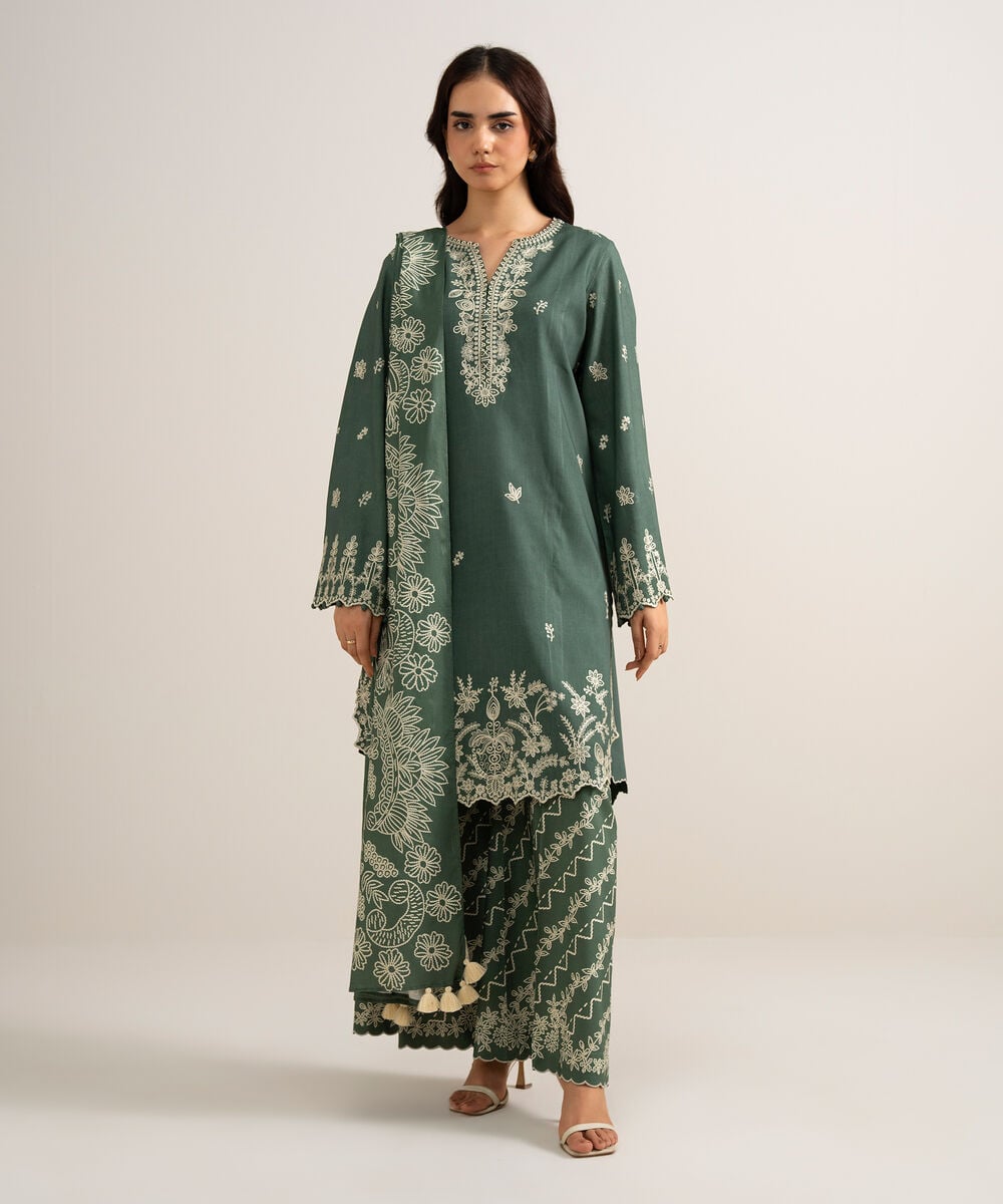 3 Piece - Embroidered Linen Suit