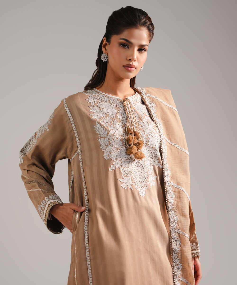 Women's RTW Leno Kara Embroidered Brown 3 Piece Suit