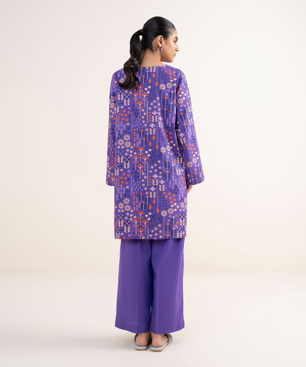 Women's RTW Lawn Viscose Purple Printed A-Line Shirt