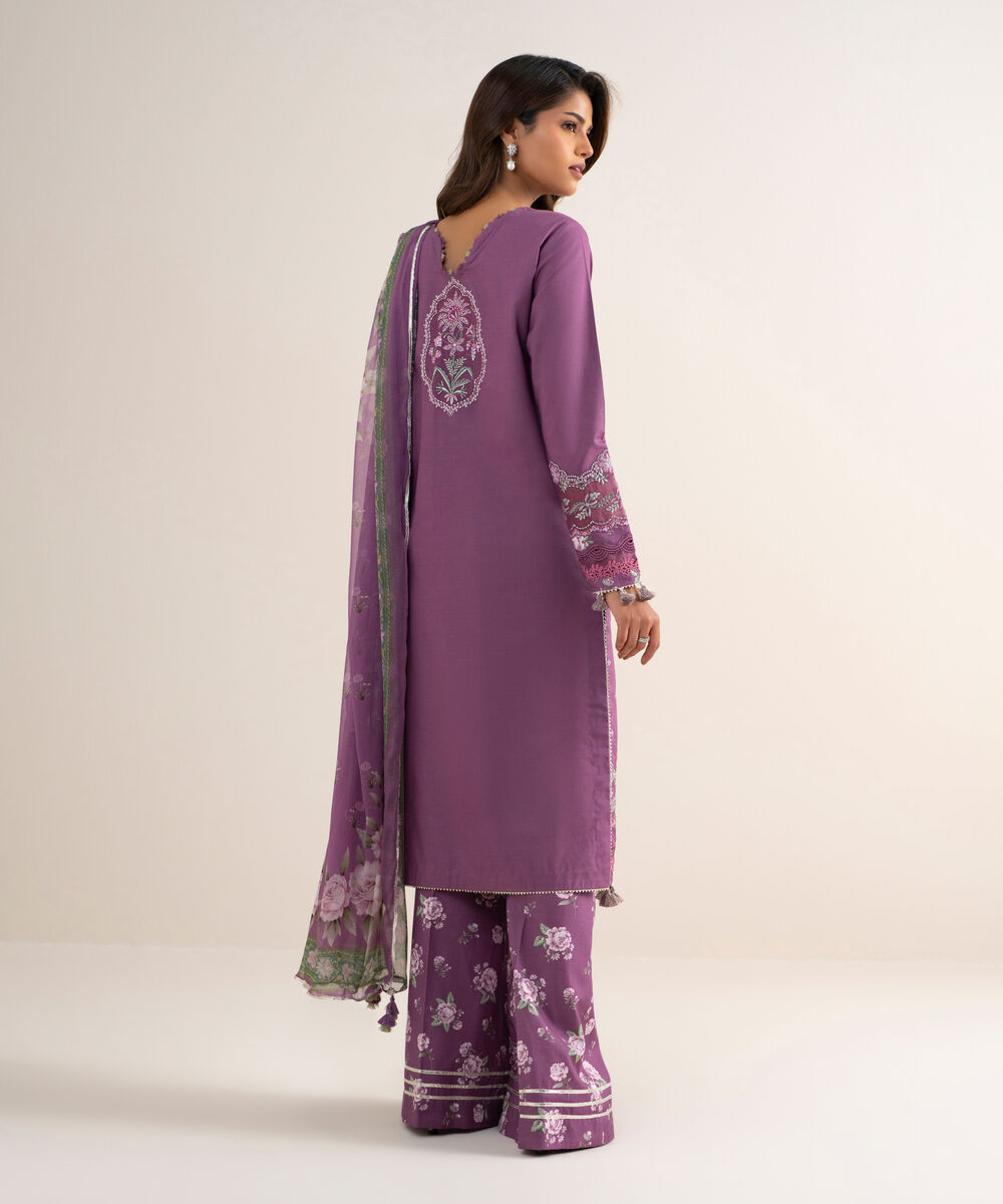 Women's Unstitched Lawn Embroidered Purple