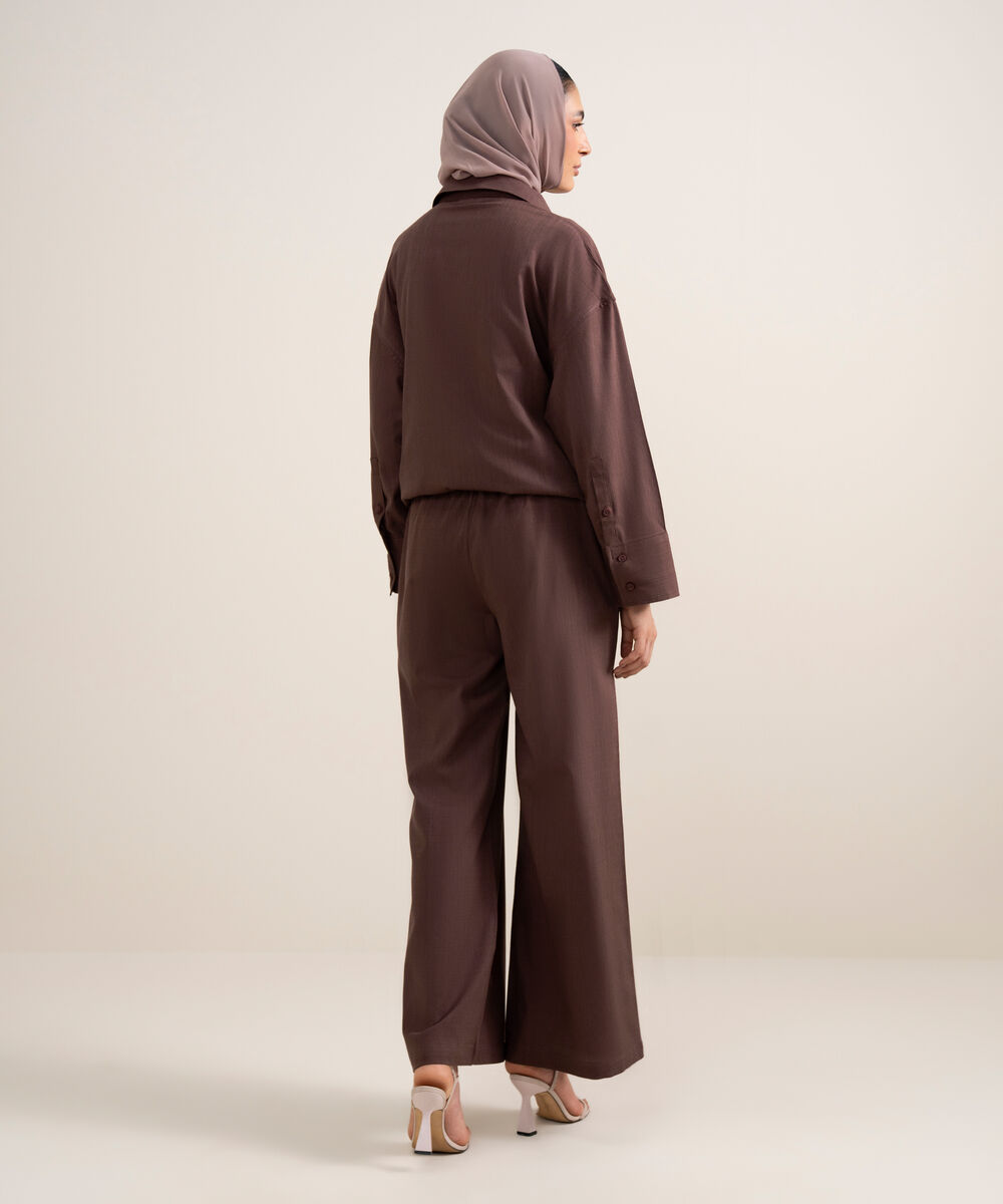 Women's Plumish Brown Loose Fit Pleated Pants