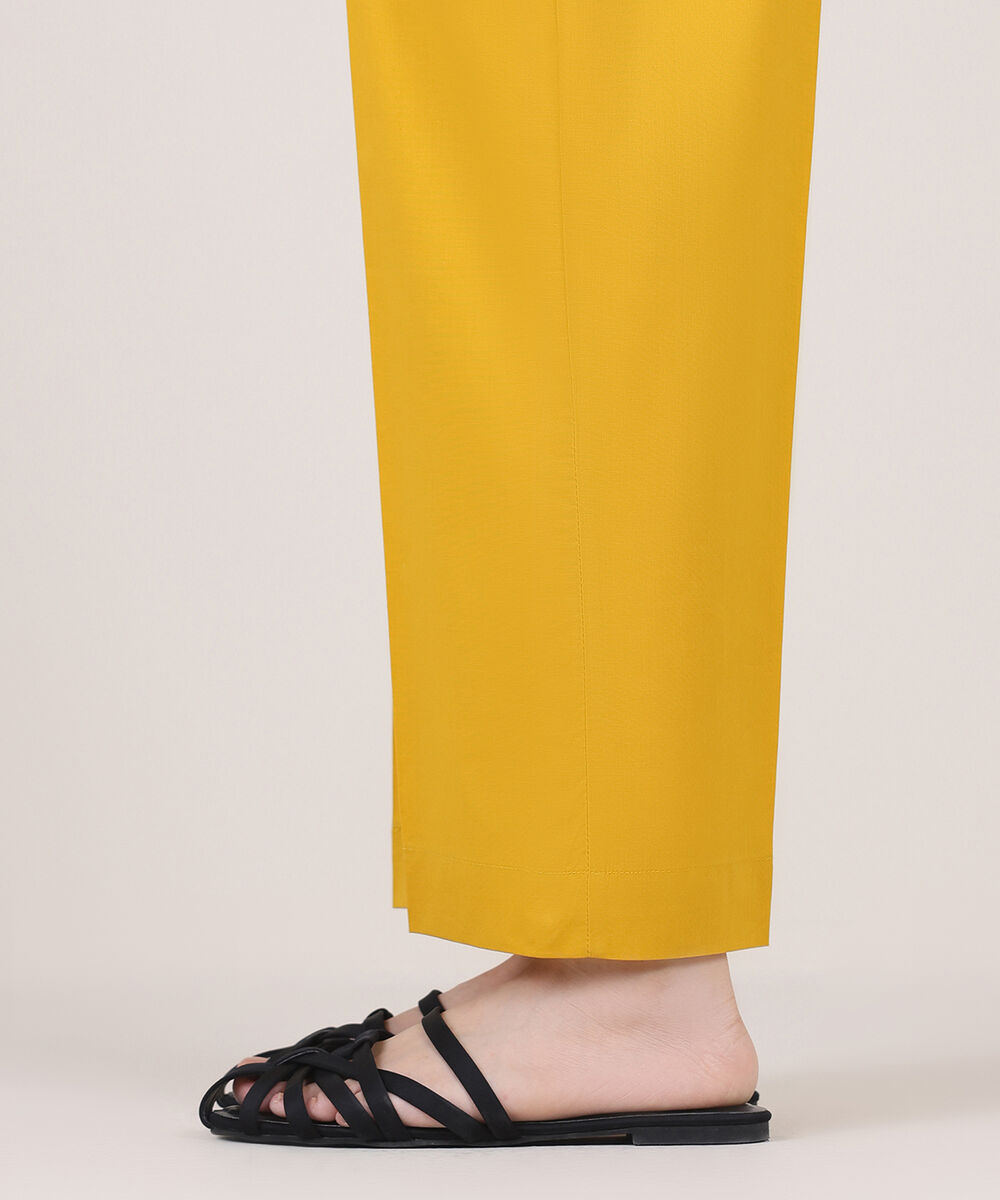 Women's RTW Cambric Yellow Solid Straight Pants