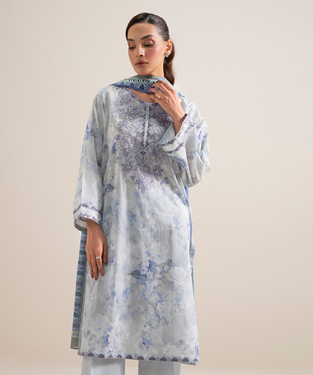 Women's Unstitched Lawn Embroidered Peach 3 Piece Suit