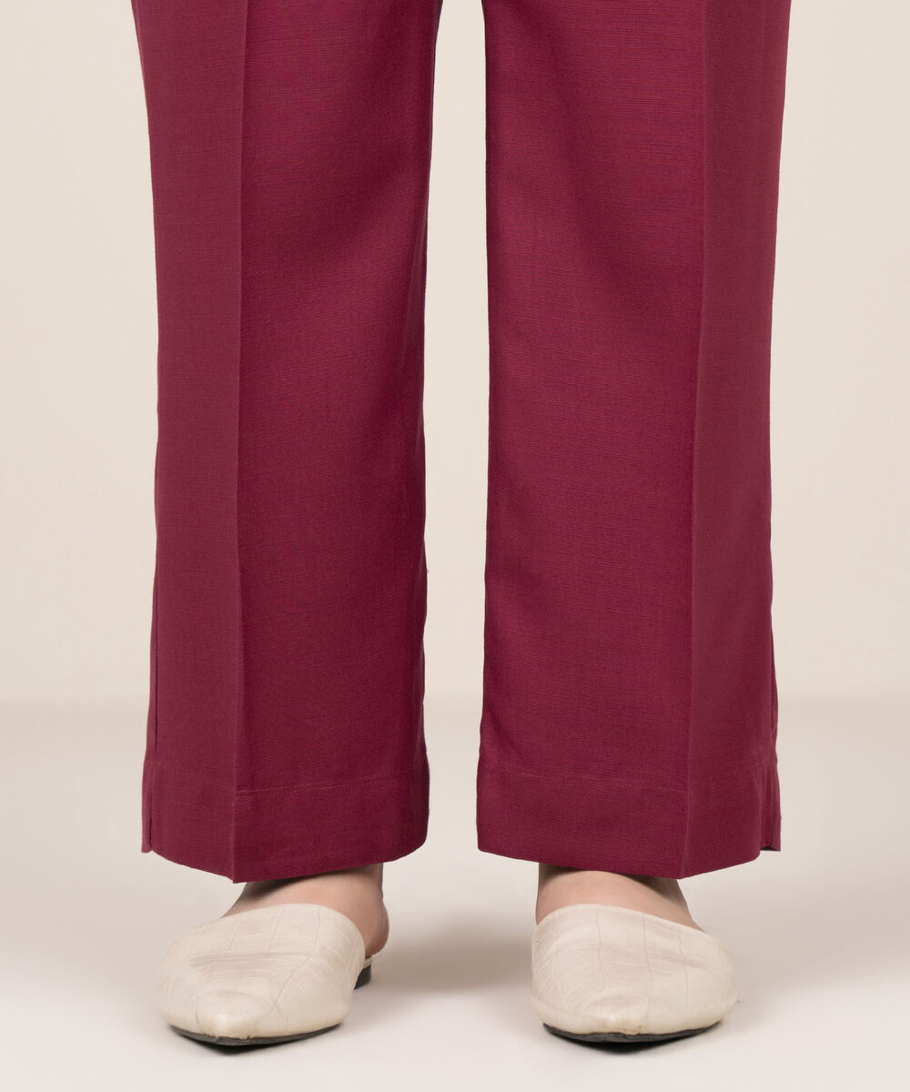 Women's RTW Herringbone Solid Pink Straight Pants