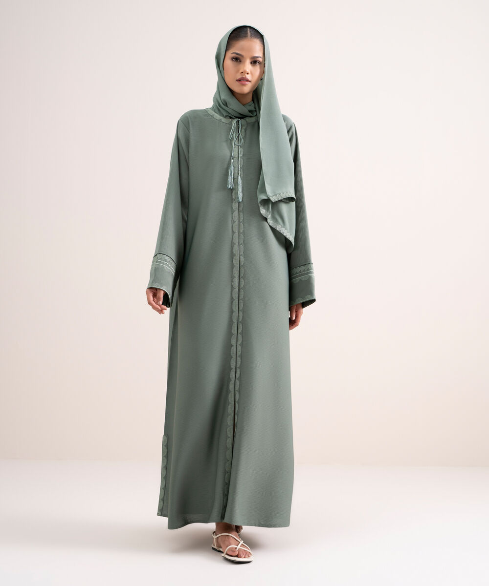 Women's Silky Textured Mint Green Regular Abbaya Set