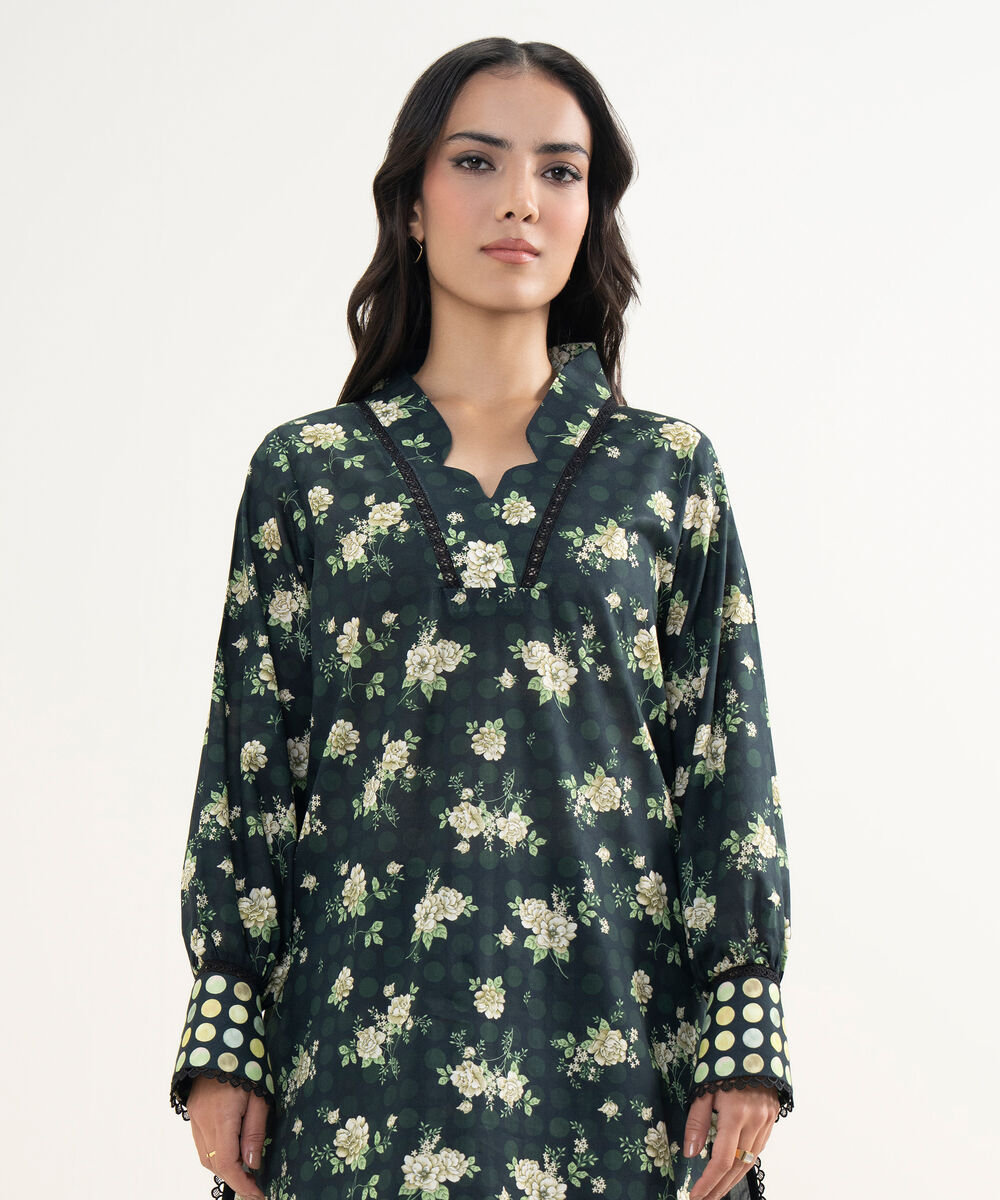 Women's RTW Lawn Printed Black Straight Shirt