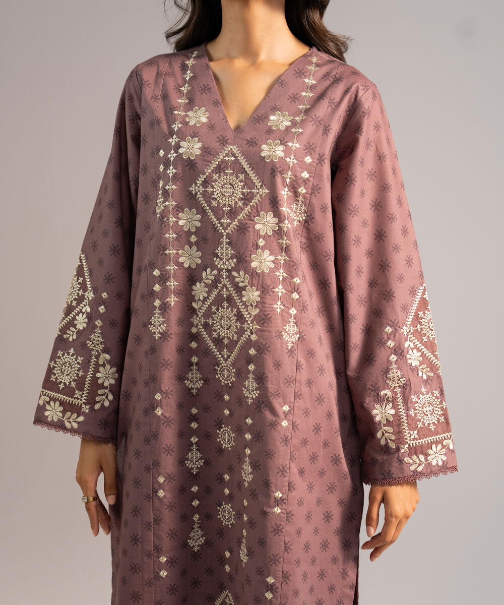Women's RTW Lawn Embroidered Muted Purple  2 Piece Suit