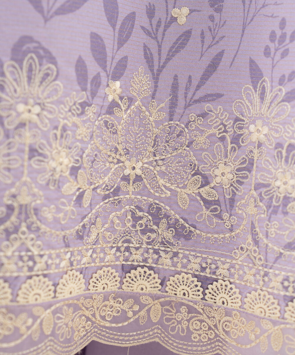 Women's Unstitched Zari Lawn Embroidered Purple 3 Piece Suit