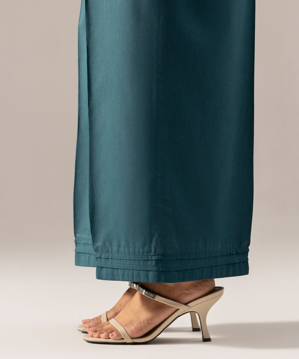 Women's RTW Solid Teal Cotton Viscose Culottes