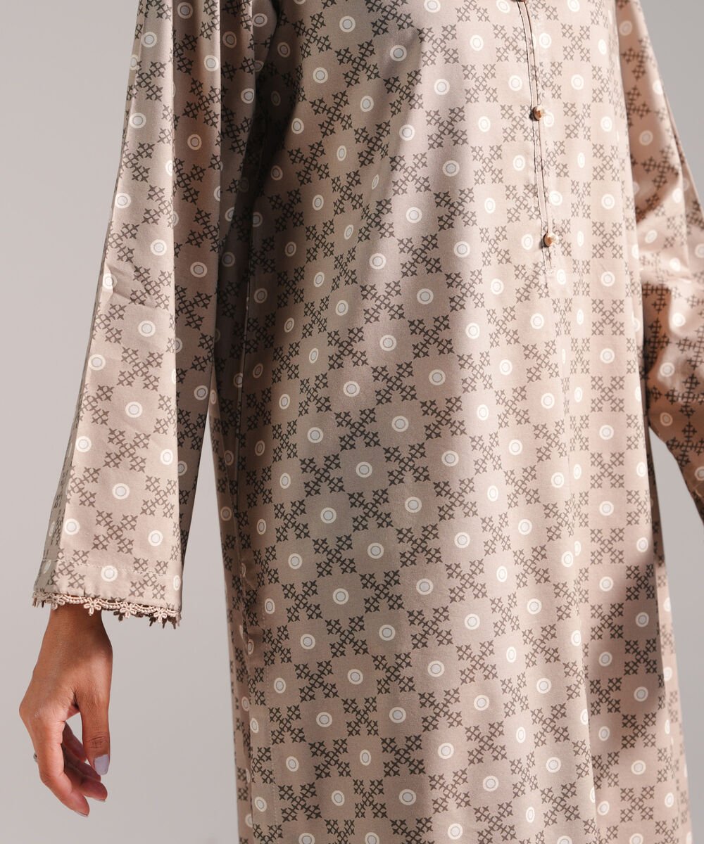 Women's RTW Cotton Viscose Printed Dark Beige 2 Piece Suit