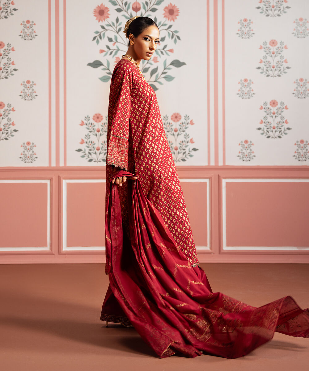 Women's RTW Lawn Red Printed A-Line Shirt