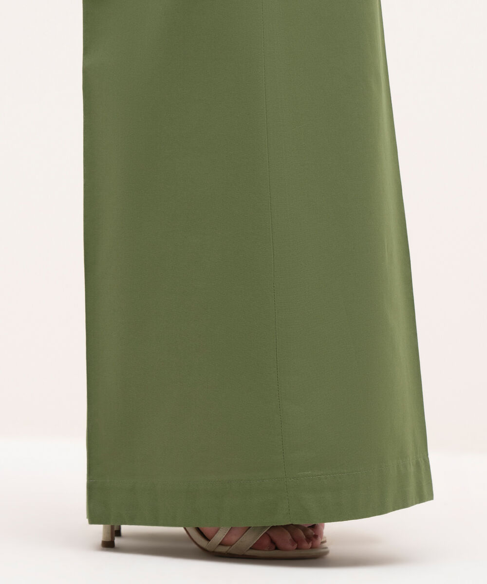 Women's RTW Cambric Green Solid Flared Pants