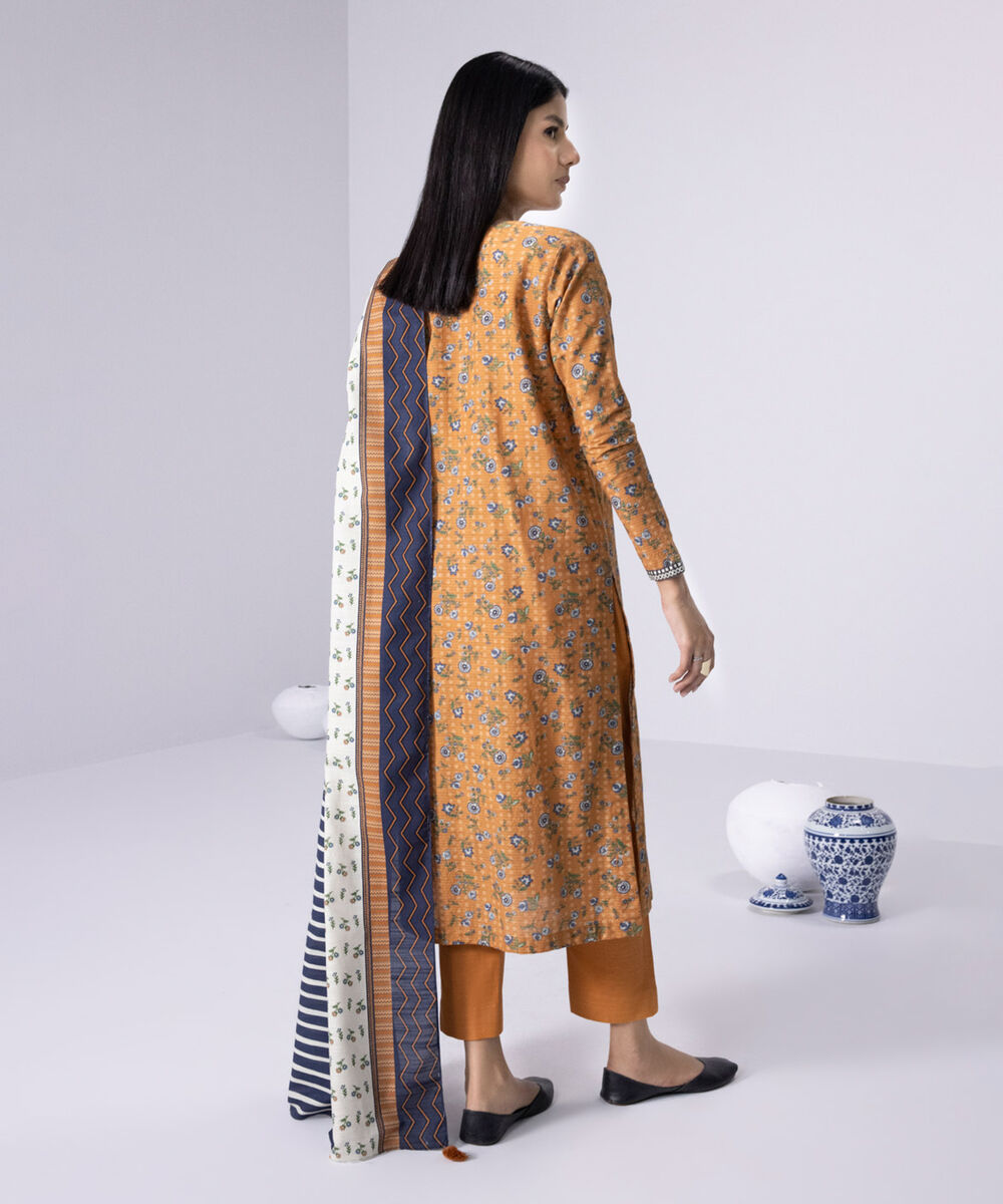 Womens Unstitched Daily Mustard Three Piece