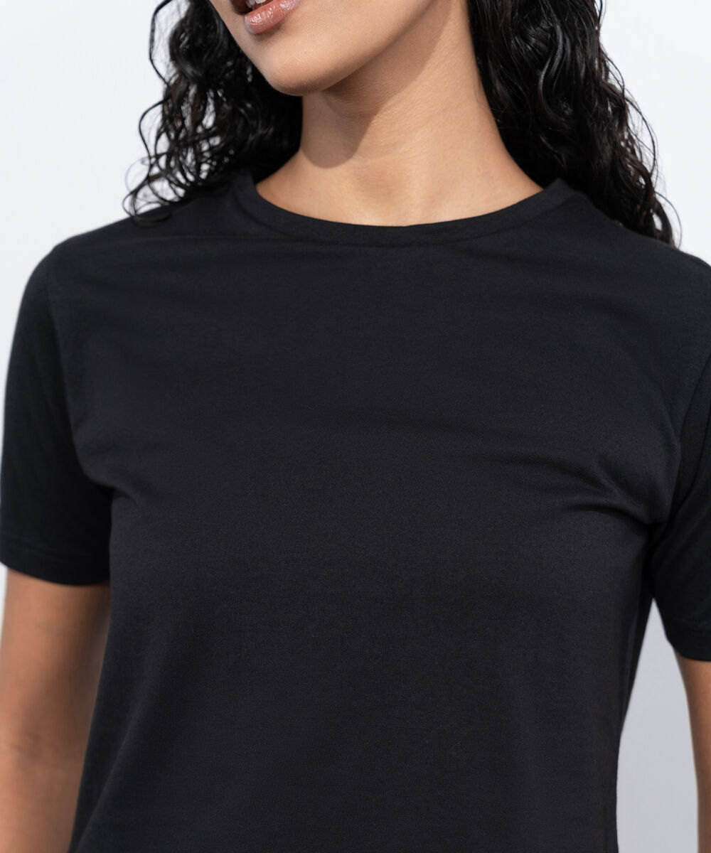 Women's Western Wear Black Fitted Short T-Shirt