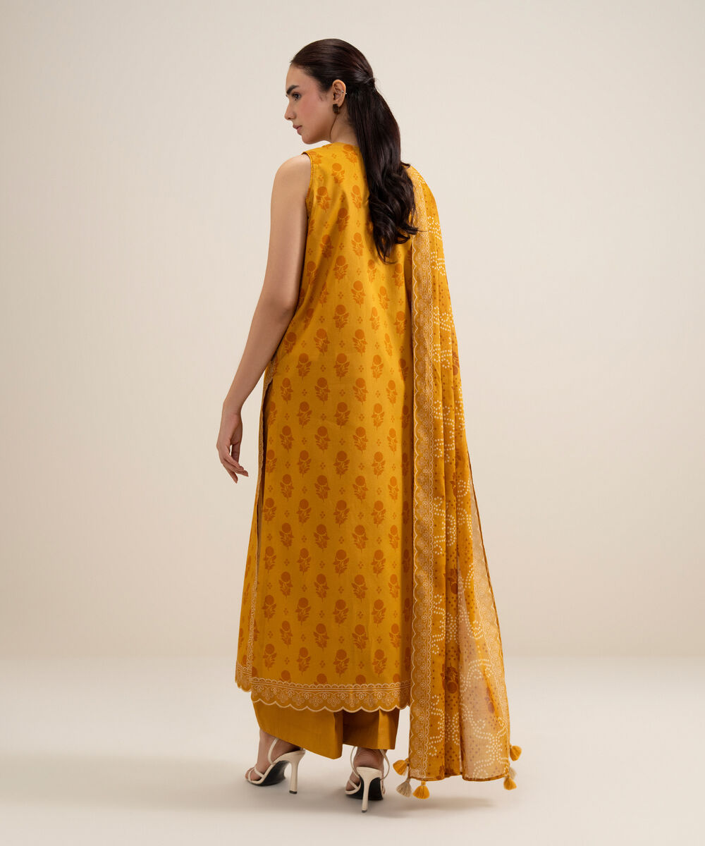 Women's Unstitched Lawn Embroidered Yellow 3 Piece Suit
